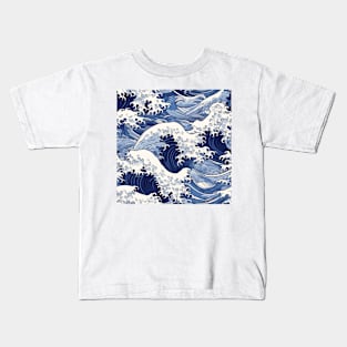 Ephemeral Crests: Hokusai Waves Reimagined Kids T-Shirt